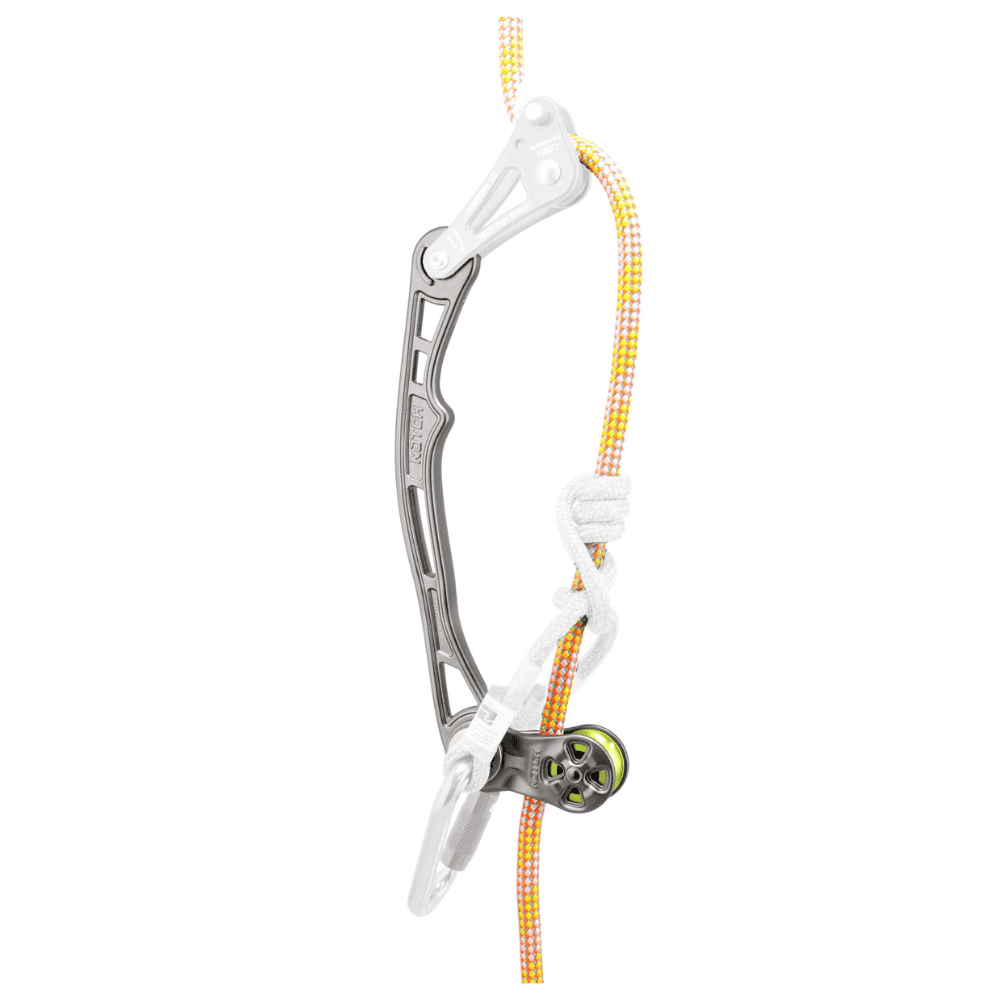 Notch Fusion Rope Wrench Tether shown in position on a yellow rope