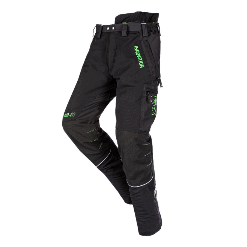 Black and lime green chainsaw protection pants by SIP Protection