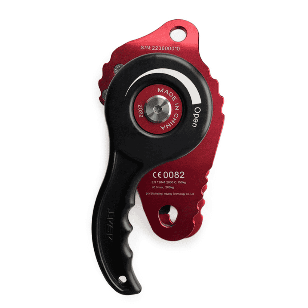 At Height Rescue Descender RD2 side view showing red device with black grip